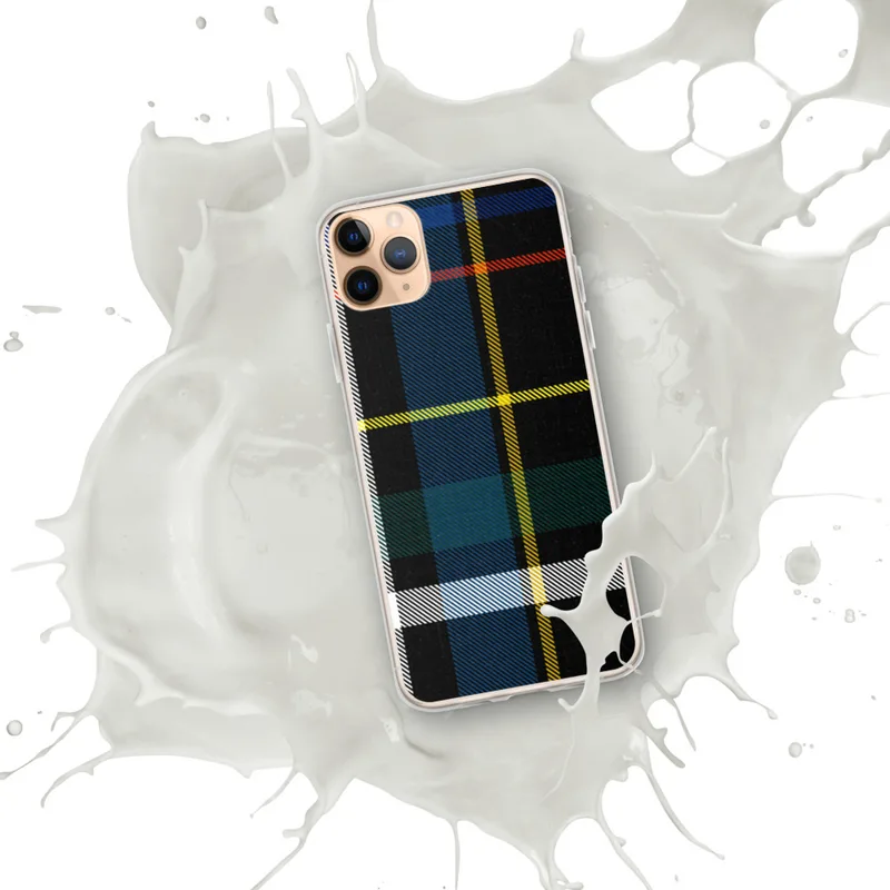 Bold Plaid Heritage Clear Case for iPhone — classic tartan plaid pattern in black with royal blue, fire red, golden yellow