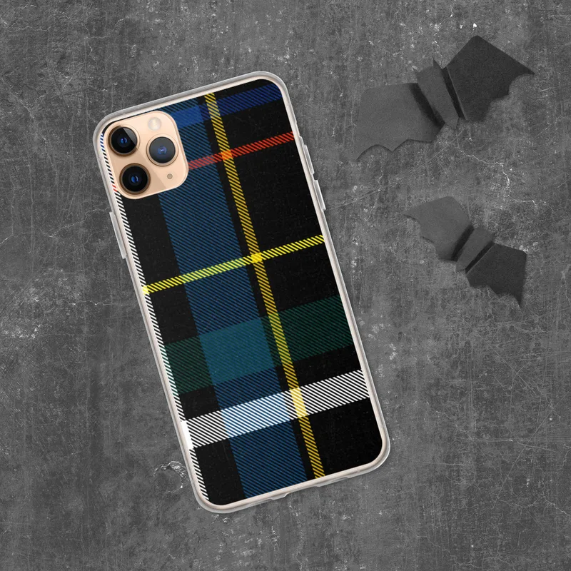Bold Plaid Heritage Clear Case for iPhone — classic tartan plaid pattern in black with royal blue, fire red, golden yellow