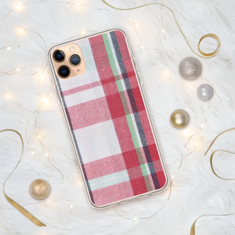 Classic Holiday Plaid Clear Case for iPhone — classic tartan plaid pattern in crimson red, deep navy, forest green