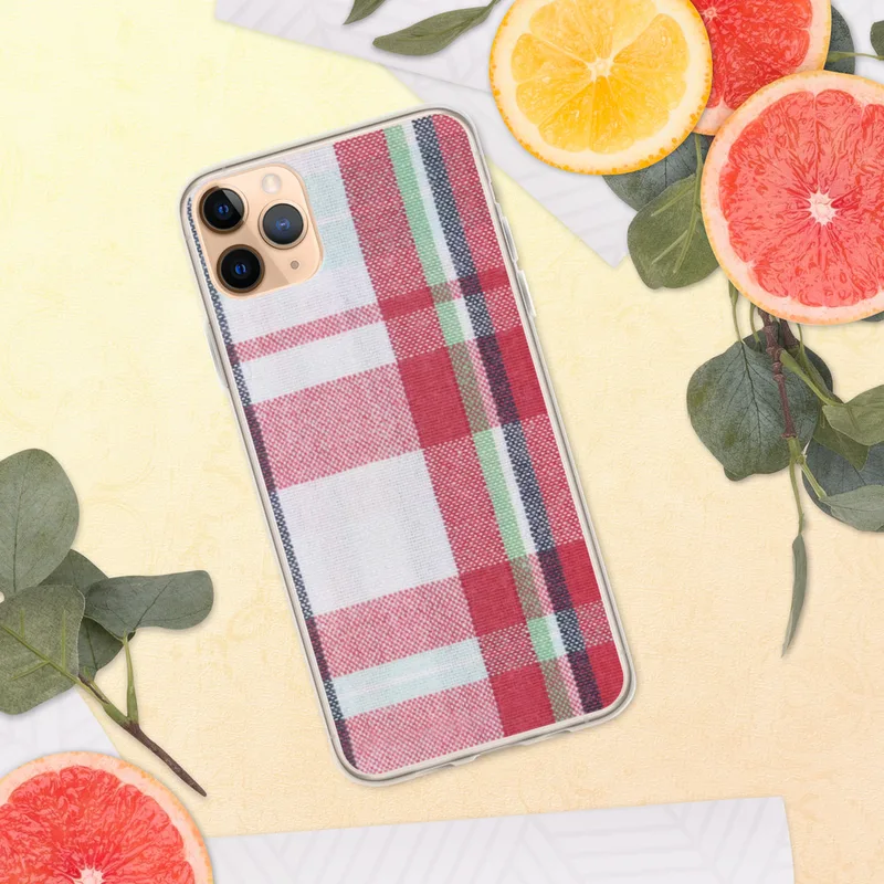 Classic Holiday Plaid Clear Case for iPhone — classic tartan plaid pattern in crimson red, deep navy, forest green