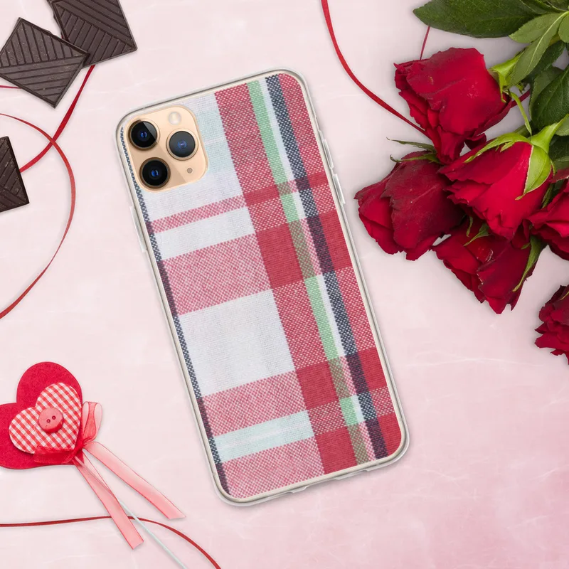 Classic Holiday Plaid Clear Case for iPhone — classic tartan plaid pattern in crimson red, deep navy, forest green