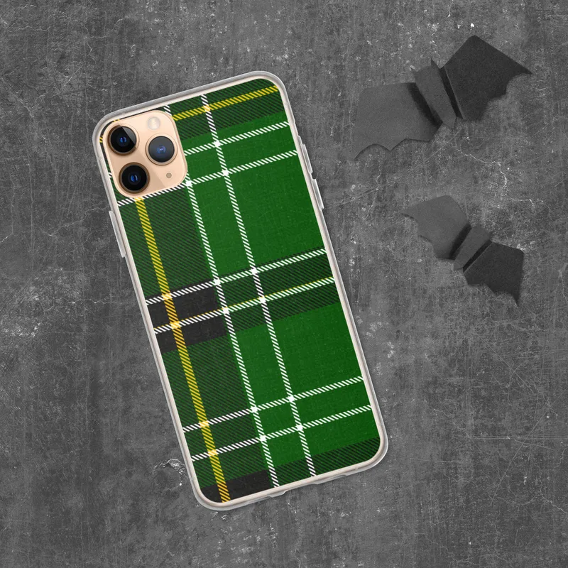 Celtic Green Tartan Clear Case for iPhone — classic tartan plaid pattern in deep forest green with black bands, white