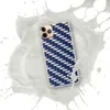 Steel and Sapphire Weave Clear Case for iPhone — navy blue and brushed silver interlocking bands in a repeating basket-weave