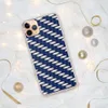 Steel and Sapphire Weave Clear Case for iPhone — navy blue and brushed silver interlocking bands in a repeating basket-weave