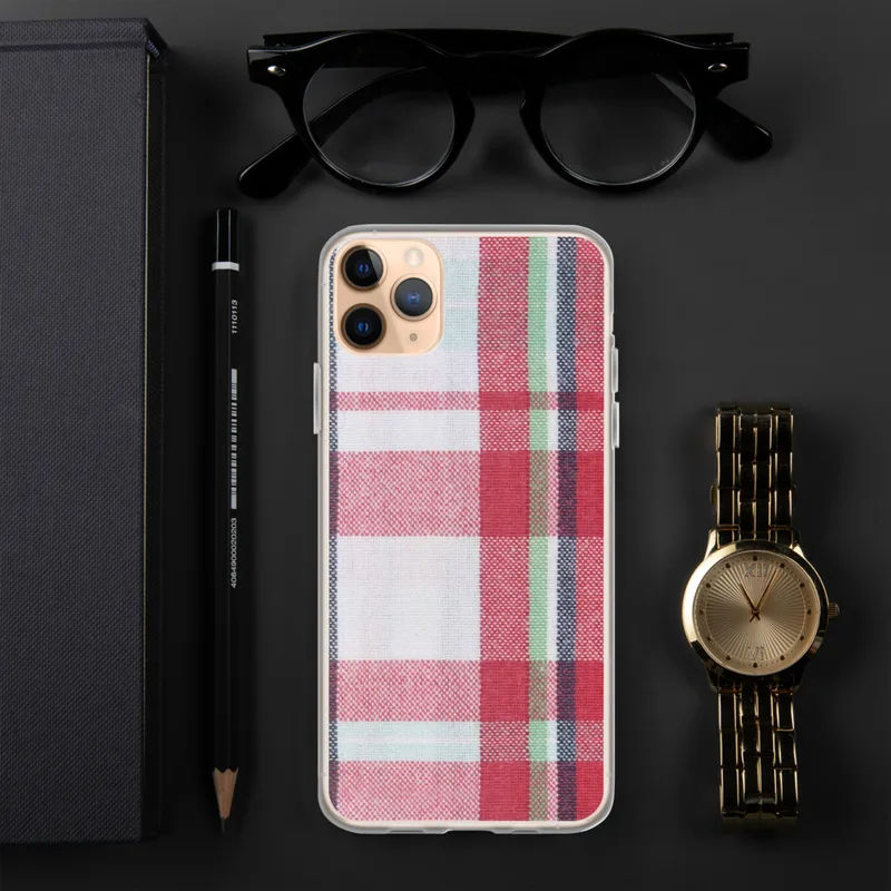 Classic Holiday Plaid Clear Case for iPhone — classic tartan plaid pattern in crimson red, deep navy, forest green