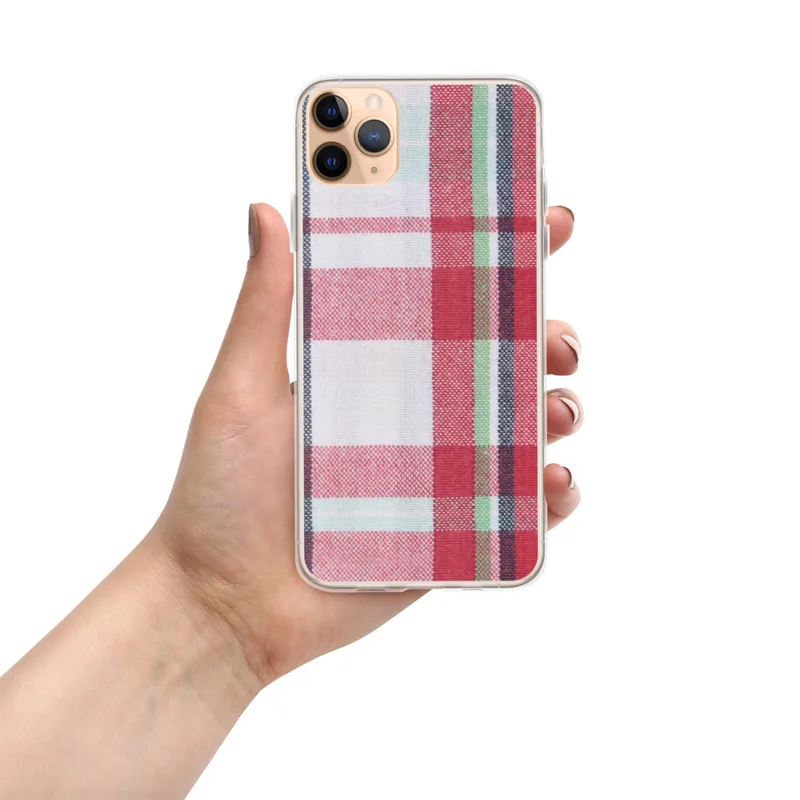 Classic Holiday Plaid Clear Case for iPhone — classic tartan plaid pattern in crimson red, deep navy, forest green