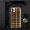 Highland Tartan Clear Case for iPhone — classic Scottish tartan pattern with deep crimson red and forest green blocks