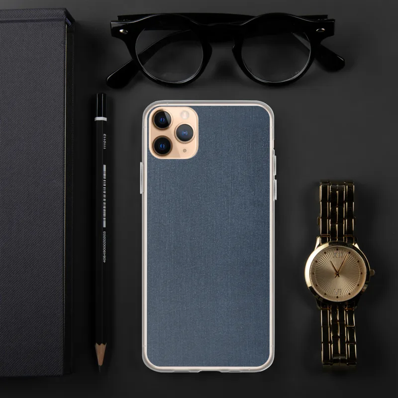 Dark Denim Texture Clear Case for iPhone — close-up woven dark indigo denim fabric texture with vertical grain lines
