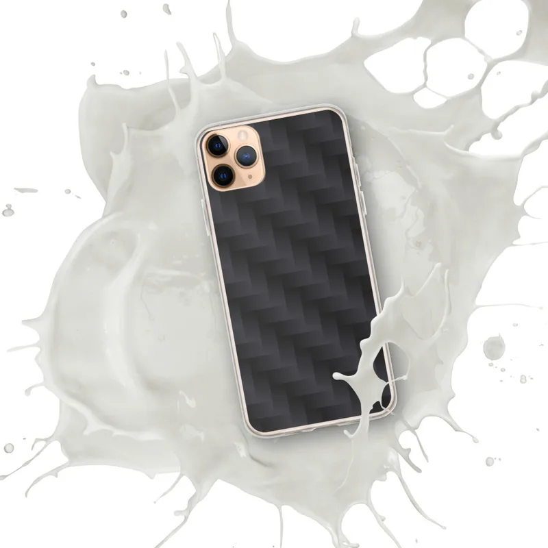 Dark Carbon Weave Clear Case for iPhone — dark charcoal interlocking diagonal woven grid pattern with subtle 3D shadow depth