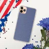Navy Twill Weave Clear Case for iPhone — diagonal fine-stripe twill weave pattern in deep navy blue and soft heather white