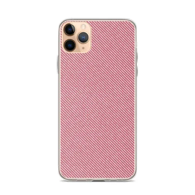 diagonal twill-weave stripe pattern in warm rose pink and crisp white repeating lines on a clear background on mockup Rosy Diagonal Stripe Clear Case - default view
