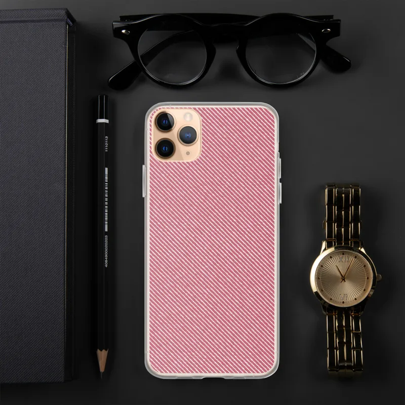 Rosy Diagonal Stripe Clear Case for iPhone — diagonal twill-weave stripe pattern in warm rose pink and crisp white repeating