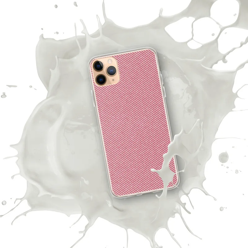 Rosy Diagonal Stripe Clear Case for iPhone — diagonal twill-weave stripe pattern in warm rose pink and crisp white repeating