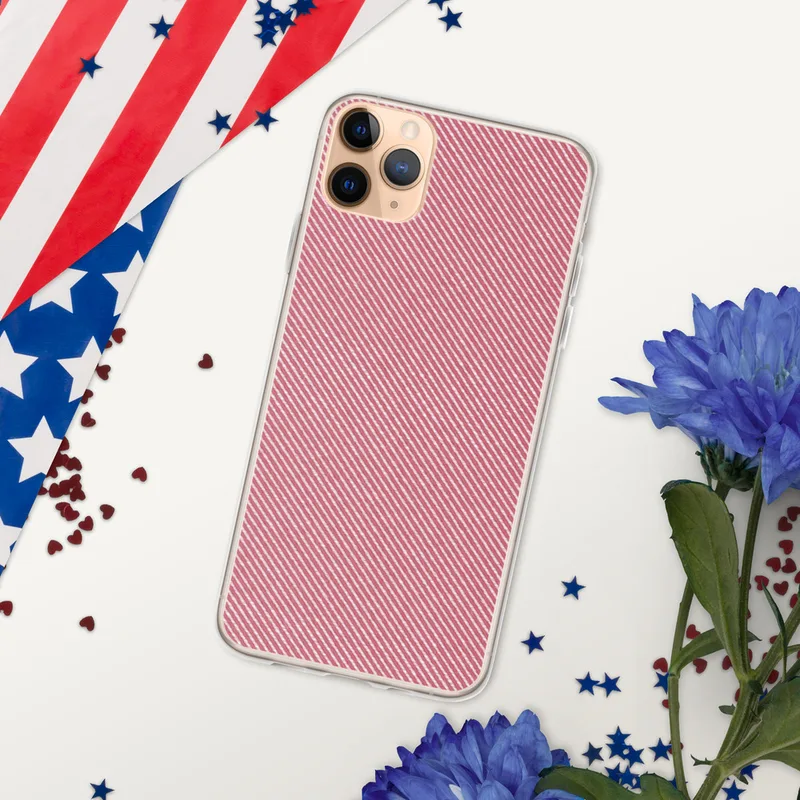 Rosy Diagonal Stripe Clear Case for iPhone — diagonal twill-weave stripe pattern in warm rose pink and crisp white repeating