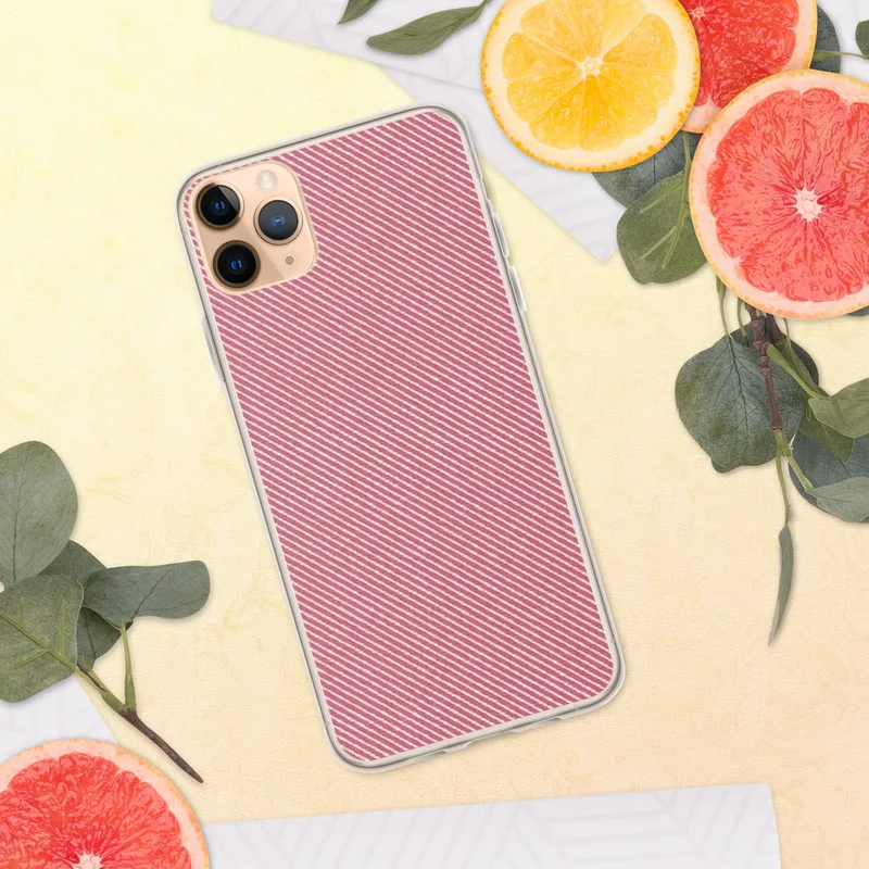 Rosy Diagonal Stripe Clear Case for iPhone — diagonal twill-weave stripe pattern in warm rose pink and crisp white repeating
