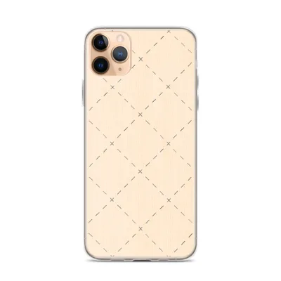 repeating diagonal lattice of dashed lines and small X cross marks on a soft peach textured background on mockup Delicate Cross Stitch Clear Case - default view