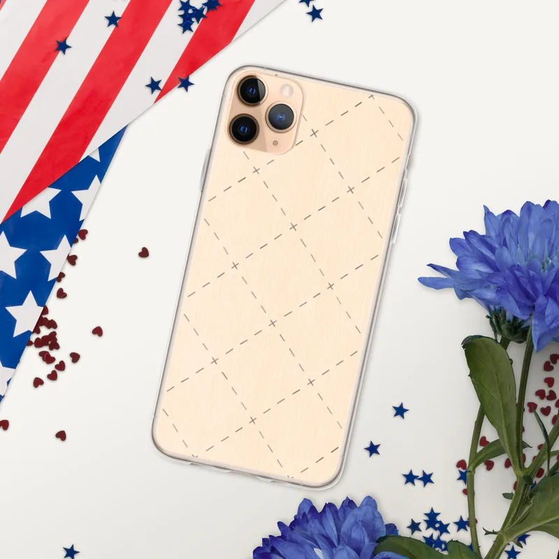 Delicate Cross Stitch Clear Case for iPhone — repeating diagonal lattice of dashed lines and small X cross marks on a soft