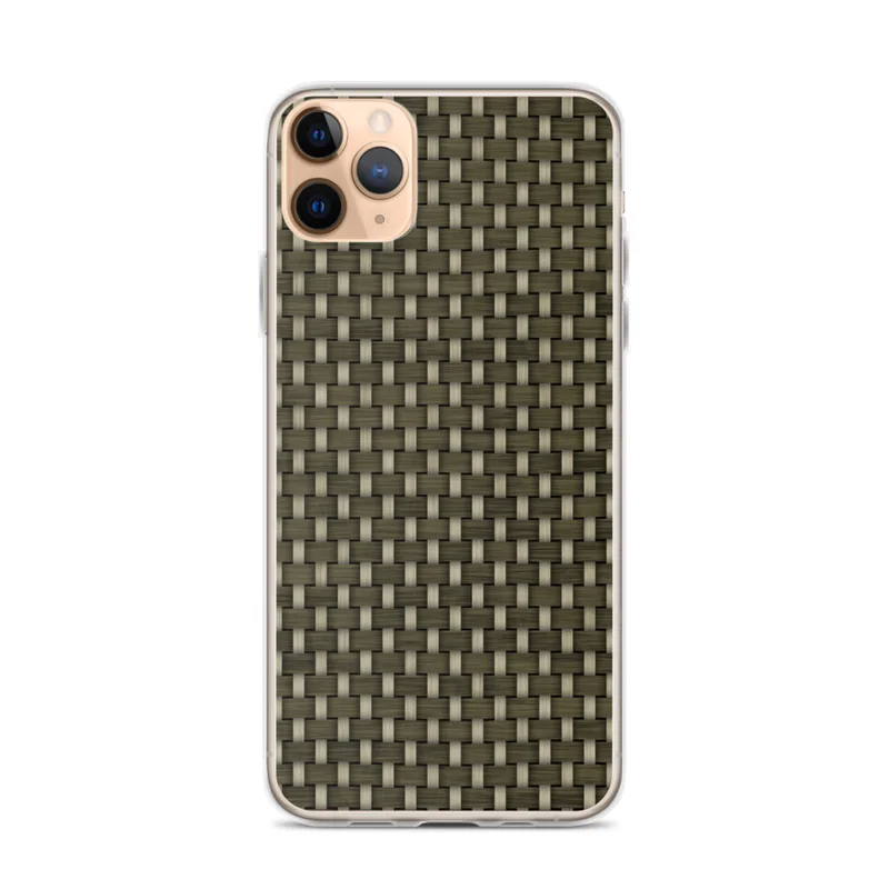 Woven Texture Clear Case for iPhone — tightly woven basket weave pattern in olive green and warm beige tones