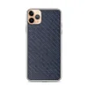 Navy Carbon Fiber Shield Clear Case for iPhone — diagonal twill carbon fiber weave pattern in deep navy blue and slate tones