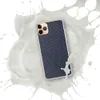 Navy Carbon Fiber Shield Clear Case for iPhone — diagonal twill carbon fiber weave pattern in deep navy blue and slate tones