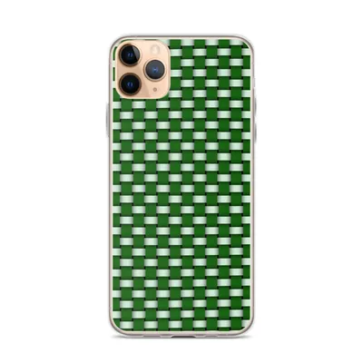 tightly interlaced basket weave pattern in deep forest green and soft mint white with shading that creates a three-dimensional woven texture illusion on mockup Green Woven Basket Weave Case - default view