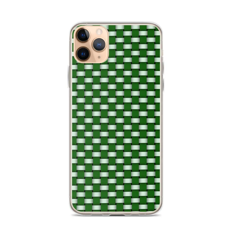 Green Woven Basket Weave Clear Case for iPhone — tightly interlaced basket weave pattern in deep forest green and soft mint
