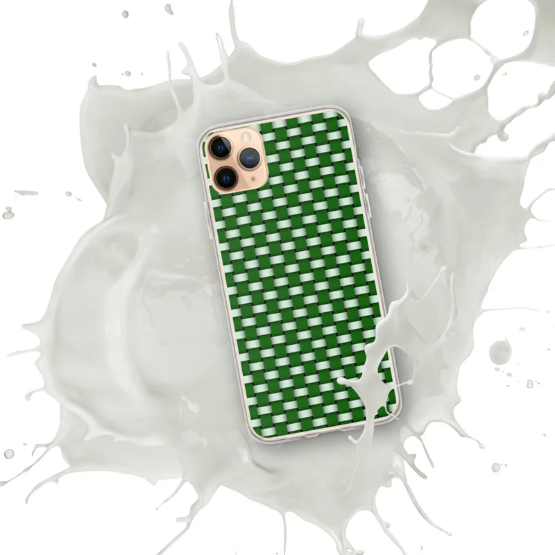 Green Woven Basket Weave Clear Case for iPhone — tightly interlaced basket weave pattern in deep forest green and soft mint