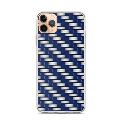 interlocking woven grid of deep navy blue and brushed silver strips arranged in a diagonal basket-weave pattern with a 3D depth effect on mockup Steel Weave Blue Edition - default view
