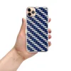Steel Weave Blue Edition Clear Case for iPhone — interlocking woven grid of deep navy blue and brushed silver strips