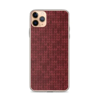 close-up of a deep crimson knitted fabric with repeating V-stitch rows and subtle tonal shading variations on mockup Crimson Knit Texture Case - default view