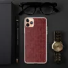 Crimson Knit Texture Clear Case for iPhone — close-up of a deep crimson knitted fabric with repeating V-stitch rows