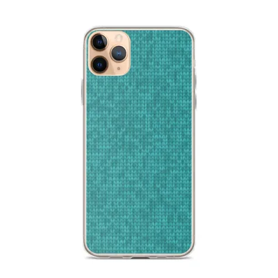 seamless teal stockinette knit stitch pattern with subtle turquoise tone variations mimicking hand-knitted yarn texture on mockup Teal Knit Texture Clear Case - default view