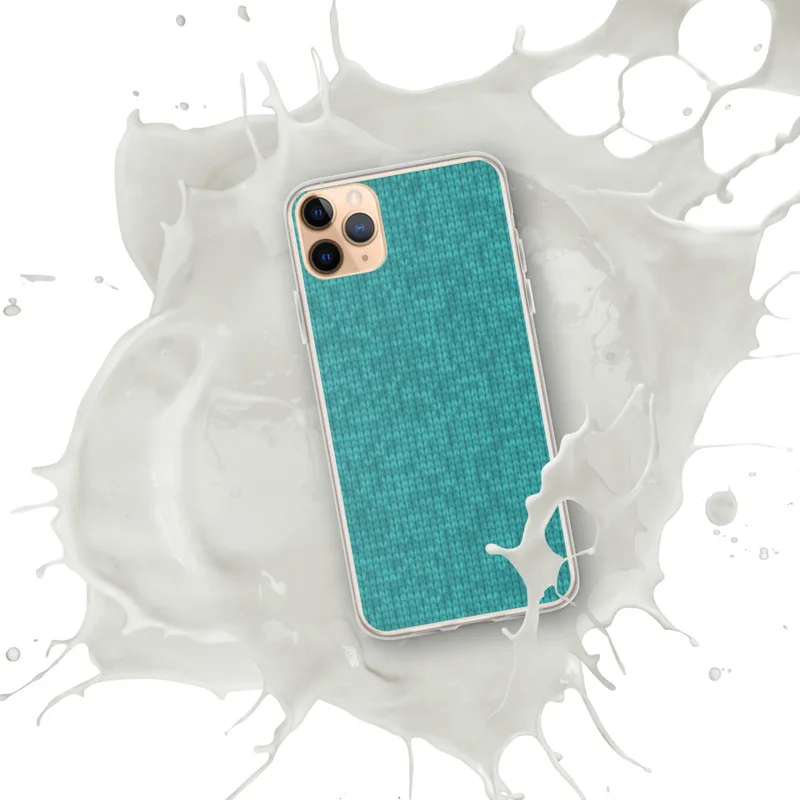 Teal Knit Texture Clear Case for iPhone — seamless teal stockinette knit stitch pattern with subtle turquoise tone