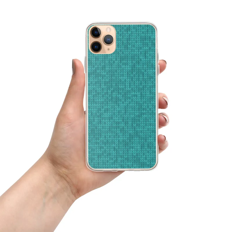 Teal Knit Texture Clear Case for iPhone — seamless teal stockinette knit stitch pattern with subtle turquoise tone