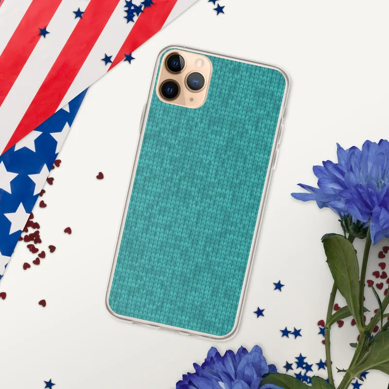 Teal Knit Texture Clear Case for iPhone — seamless teal stockinette knit stitch pattern with subtle turquoise tone