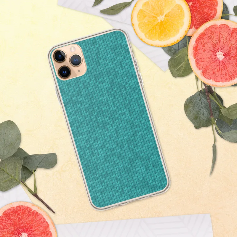Teal Knit Texture Clear Case for iPhone — seamless teal stockinette knit stitch pattern with subtle turquoise tone