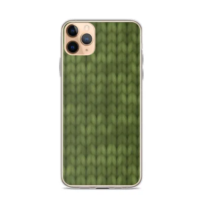 seamless olive green knitted fabric texture with realistic interlocking yarn stitches and soft shading throughout on mockup Cozy Knit Green Texture Case - default view