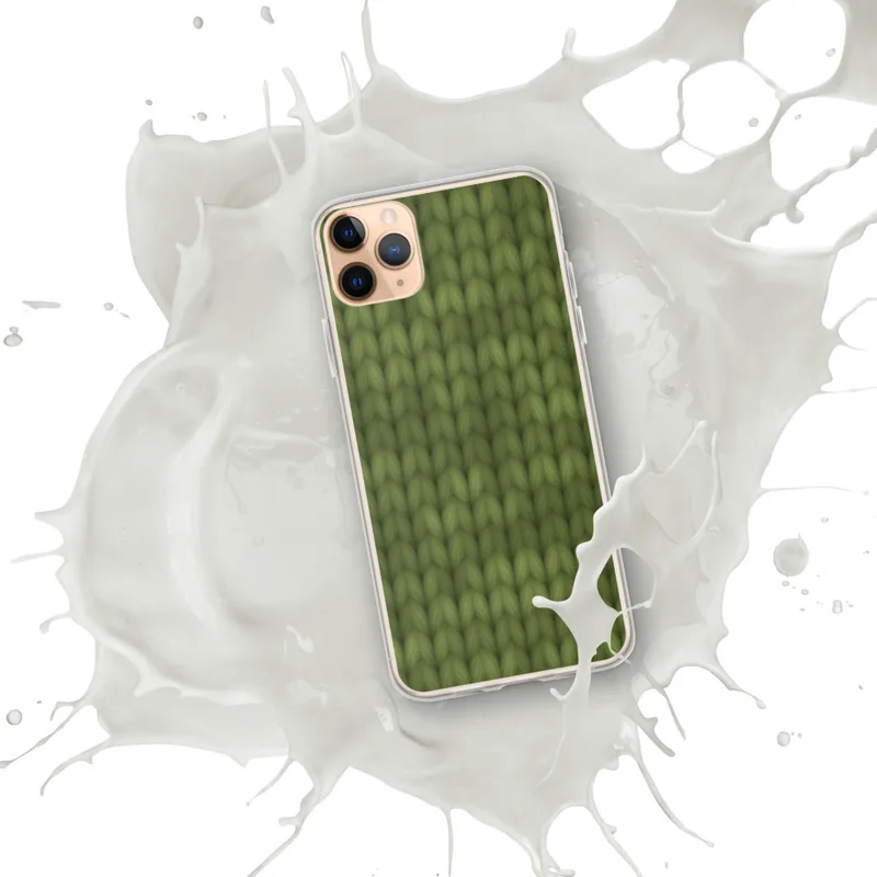 Cozy Knit Green Texture Clear Case for iPhone — seamless olive green knitted fabric texture with realistic interlocking yarn