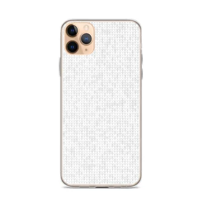 seamless white knit fabric texture with faint silver-gray snowflake motifs woven into the pattern on a light background on mockup Winter White Knit Clear Case - default view