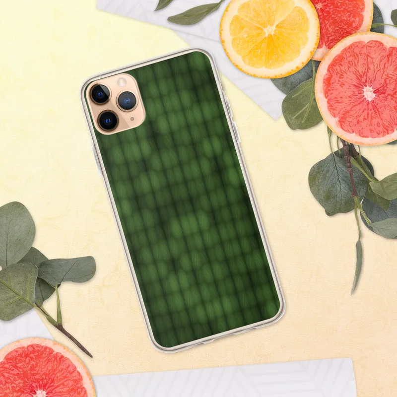 repeating grid of deep olive and emerald green textured cells with a faint skull silhouette emerging from the pattern