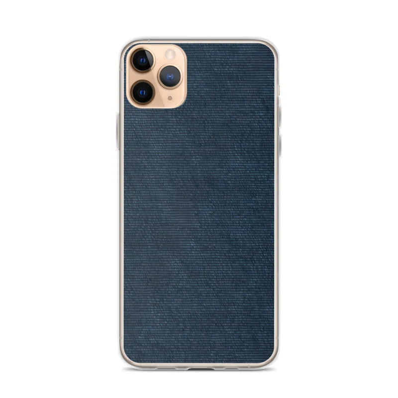 Midnight Navy Texture Clear Case for iPhone — dense horizontal grain texture in deep navy and dark indigo tones with subtle