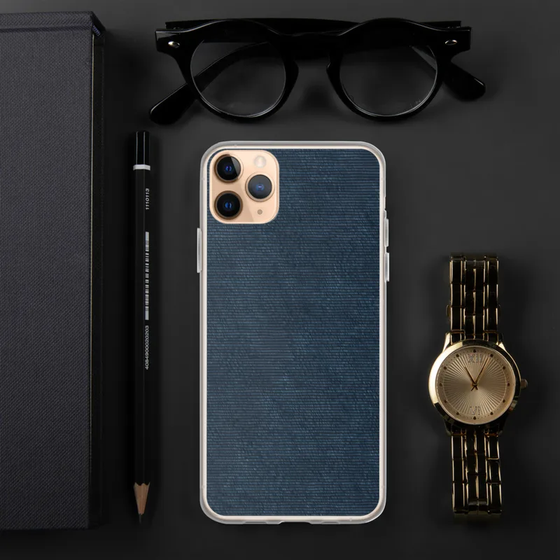 Midnight Navy Texture Clear Case for iPhone — dense horizontal grain texture in deep navy and dark indigo tones with subtle
