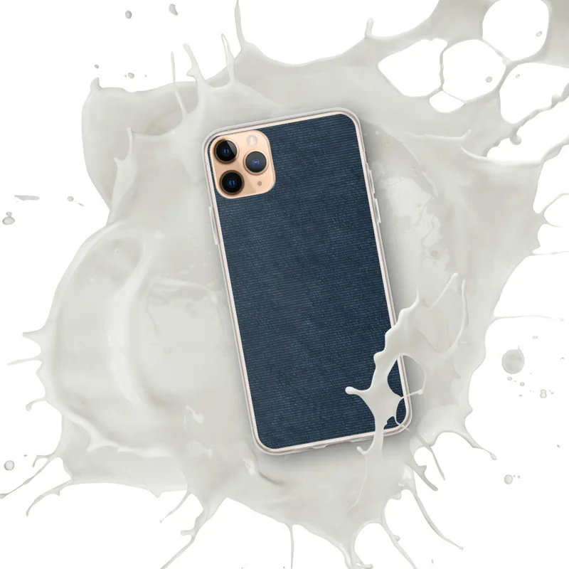 Midnight Navy Texture Clear Case for iPhone — dense horizontal grain texture in deep navy and dark indigo tones with subtle
