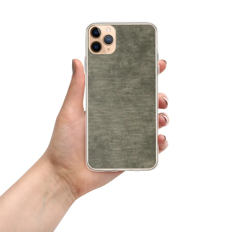 Woven Earth Texture Clear Case for iPhone — tightly woven horizontal line texture in layered taupe, charcoal, and warm grey