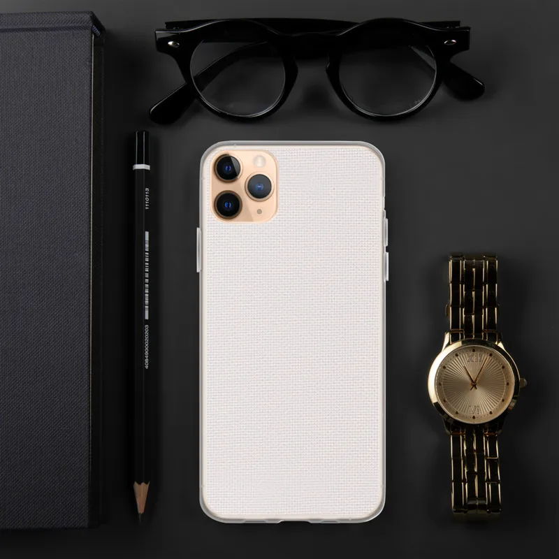 Pure Clarity Minimal Clear Case for iPhone — solid white woven textile texture with subtle natural fiber variation