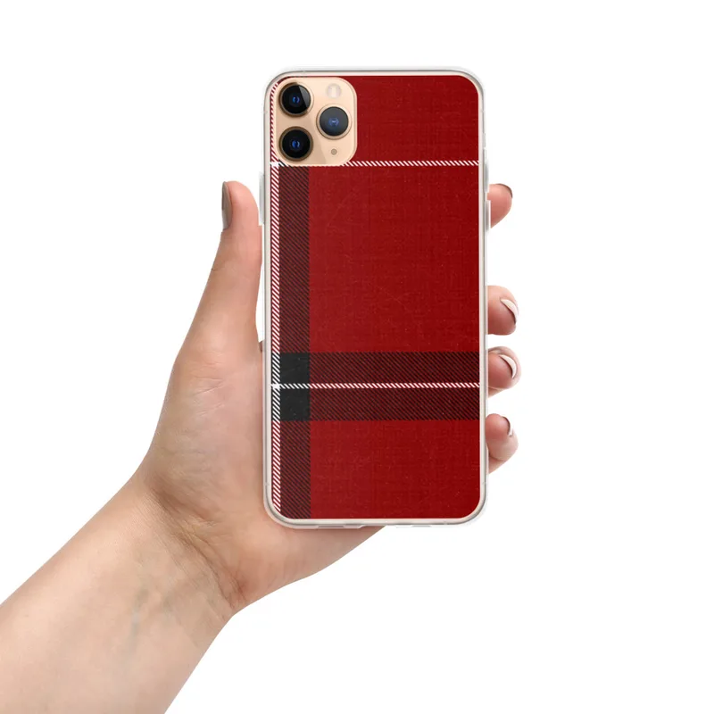 Classic Red Tartan Plaid Clear Case for iPhone — red tartan plaid pattern with deep black bands and white pinstripes