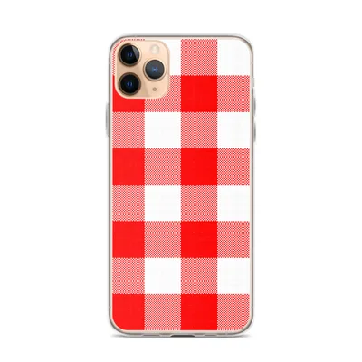 classic red and white gingham checkerboard woven fabric pattern with alternating solid and mixed squares on mockup Red Gingham Picnic Plaid Case - default view