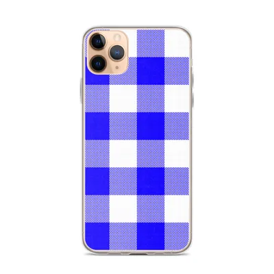 large-scale royal blue and white gingham check pattern with woven texture detail on a white background on mockup Classic Blue Gingham Clear Case - default view