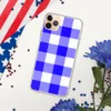 Classic Blue Gingham Clear Case for iPhone — large-scale royal blue and white gingham check pattern with woven texture