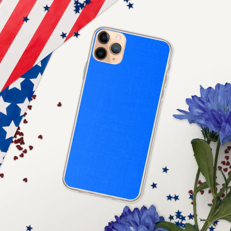 Electric Blue Serenity Clear Case for iPhone — solid electric blue textured surface with subtle crackle-like light veining